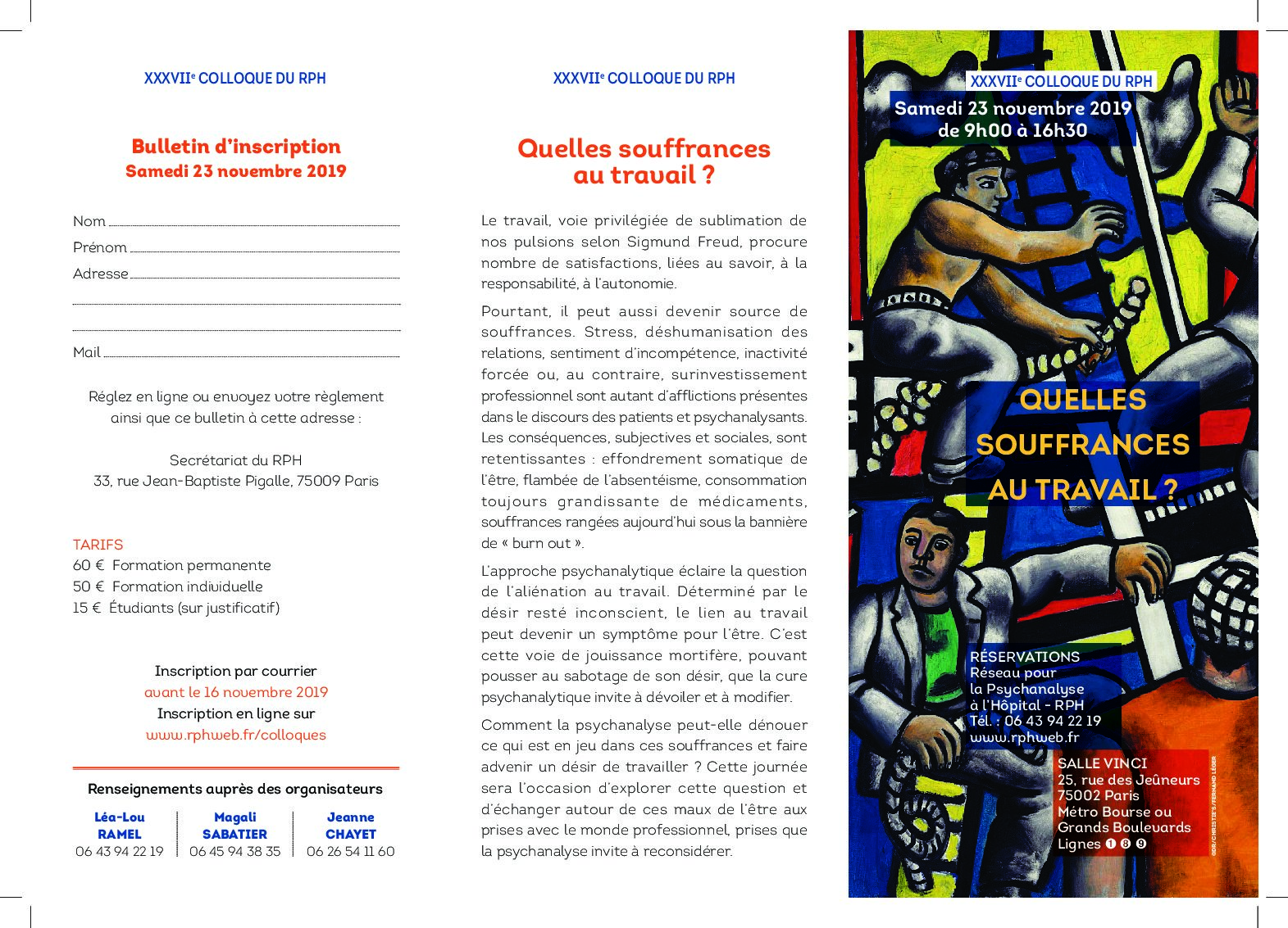 XXXVIIe colloque du RPH : Quelles souffrances au travail ?